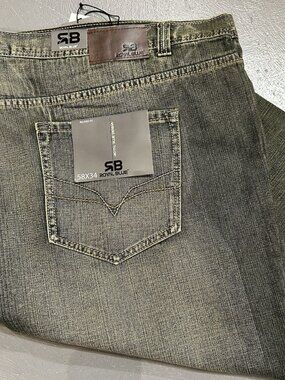 Royal Blue Brand Denim Jeans Men 58 x 34 Relaxed Big & Tall Olive Green Wash